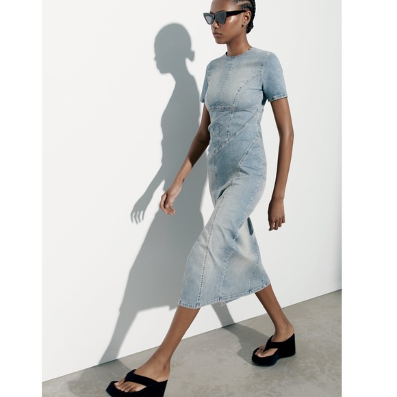 Zara TRF DENIM MIDI DRESS - Picture 9 of 14